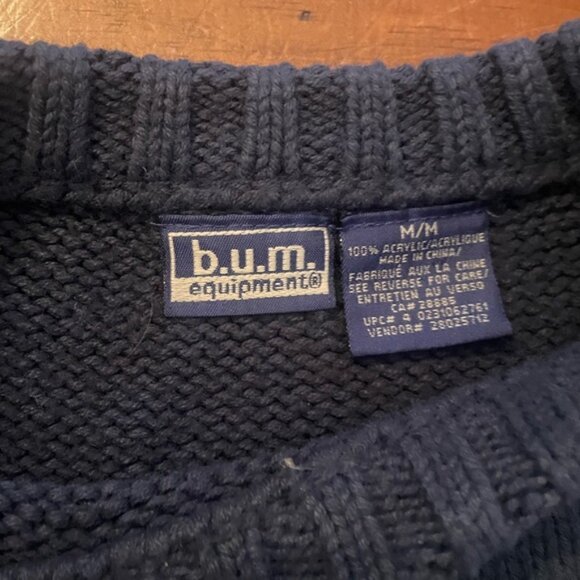 Vintage 90s BUM Equipment Navy Blue Snowflake Long Sleeve Crewneck Sweater - Picture 3 of 6